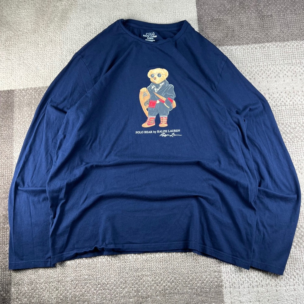 Polo Ralph Lauren Polo Bear Snowshoeing Long Sleeve Shirt Navy Blue Mens XL